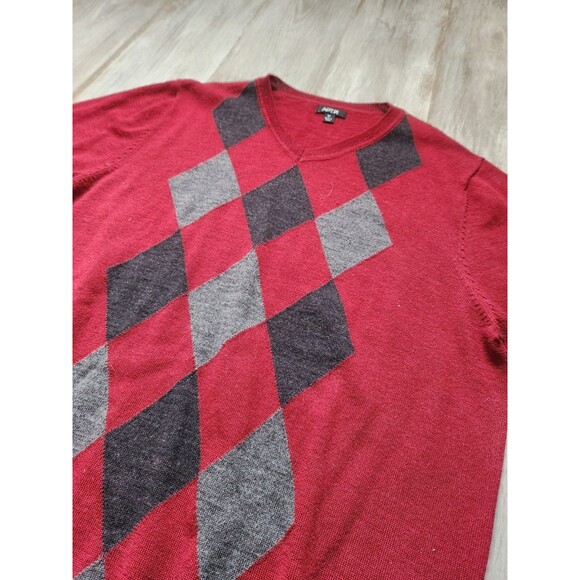 Apt. 9 Merino Wool Blend V Neck Sweater Maroon Argyle Long Sleeve Mens Sz M - Picture 2 of 6